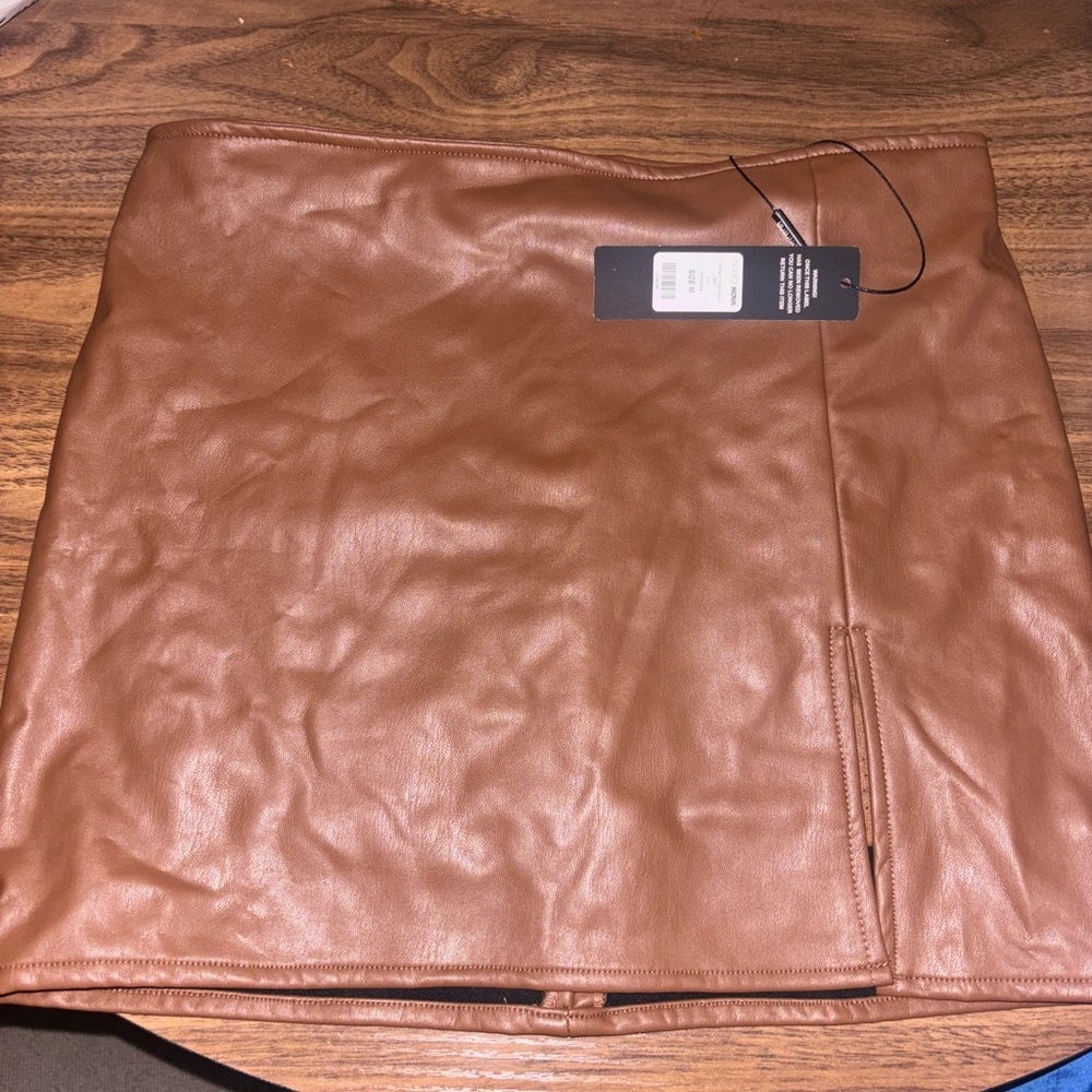 Fashion Nova Tan Faux Leather Pencil Skirt